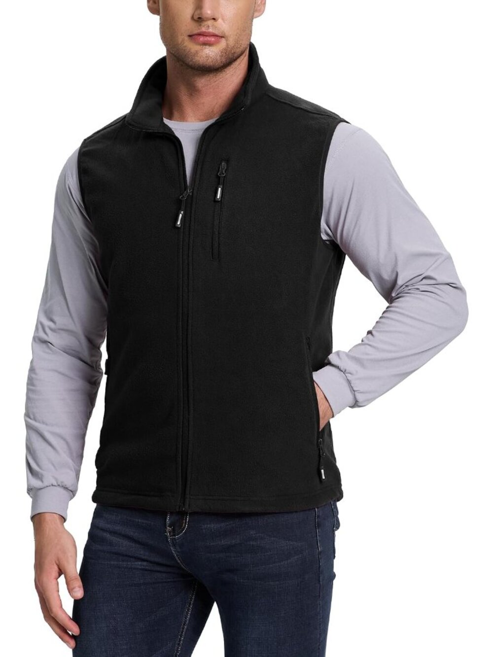 Men's Zip Up Polar Fleece Vest Outerwear Sleeveless Jacket